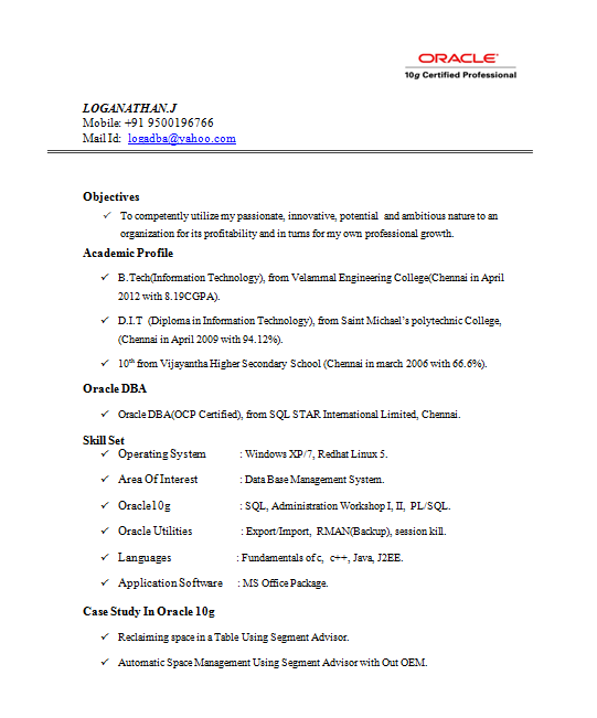 Resume samples for freshers engineers in it
